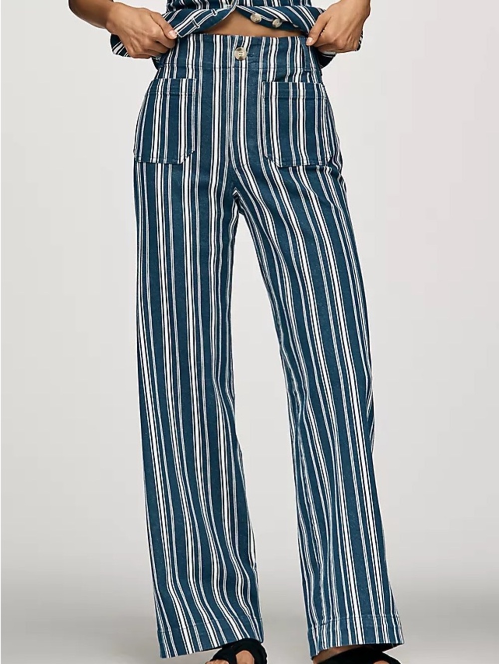 Collette full length Striped Wide-Leg Pants - Navy & White